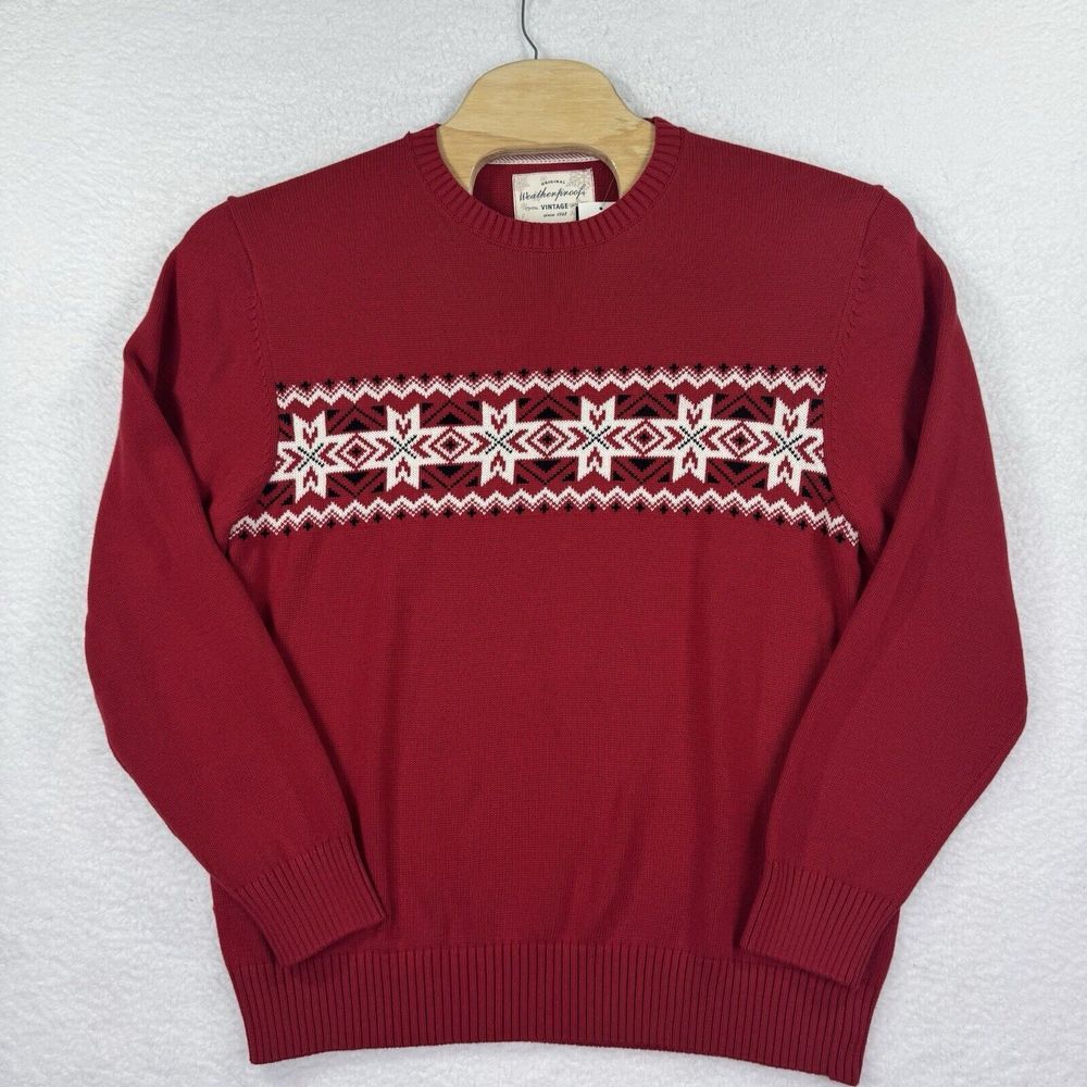 Weatherproof Vintage Sweater Mens XL Red Snowflake Stripe Crewneck Christmas‎